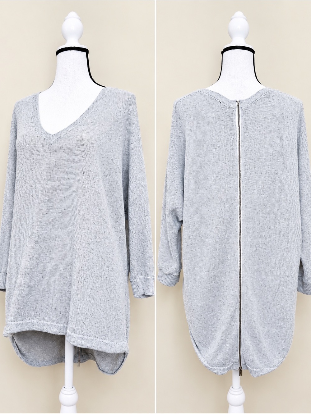New$57/Express/Womenβs/Sweater/Gray Silver Sparkle/Zipper Back/Sz.Large/